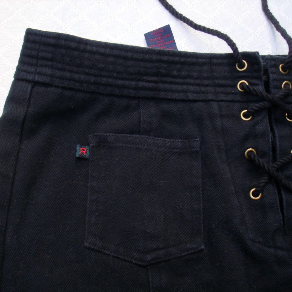 Polo Ralph Lauren Black Denim Boho Mini Skirt Fringe Hem Black Jeans Skirt 4 - Picture 8 of 13